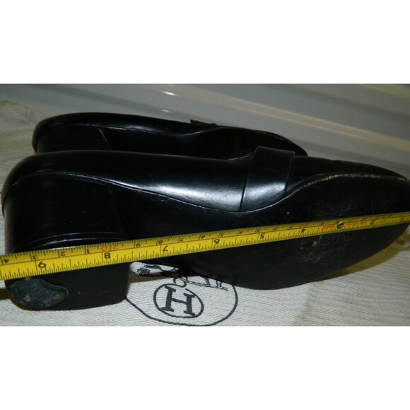 Hermès Paris Vintage Black Leather & Suede Block Heel Loafers Gold "H" Hardware - Picture 4 of 16
